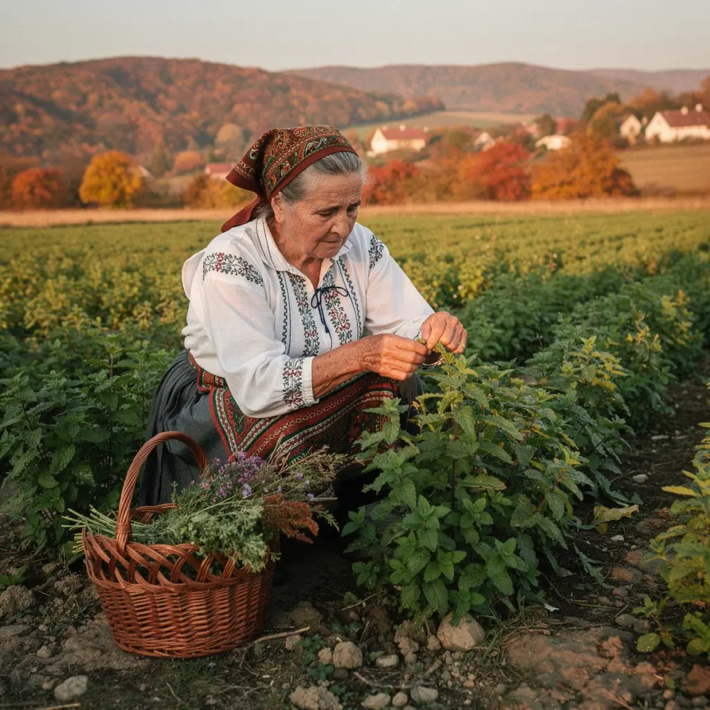 Friss mentalevelek, zöld színű teáscsészében, napfényben.